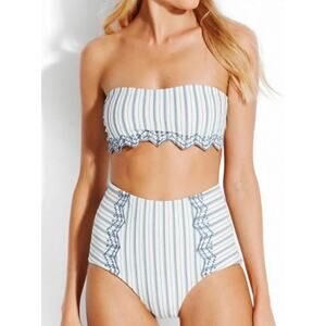 Seafolly Dames Sea Striped Bandeau Bikini Top White Navy Stripe US 6